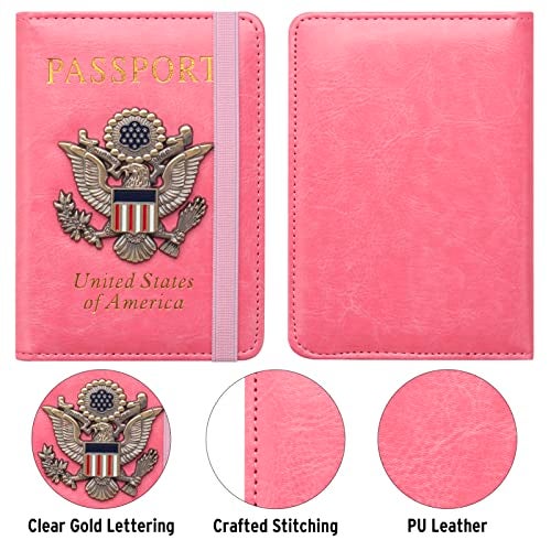 FACATH Passport Holder for Travel Passport Cover for Men Passport Wallet Case with Metal 3D Metal Badge Protector Leather Card Case RFID Blocking Women Travel Accessories Document Organizer (Pink) - Image 4