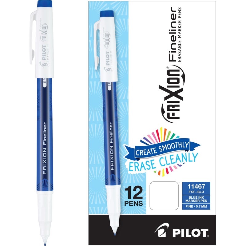 Pilot, FriXion Fineliner Erasable Marker Pens, Fine Point 0.7 mm, Pack of 12, Blue - Image 1