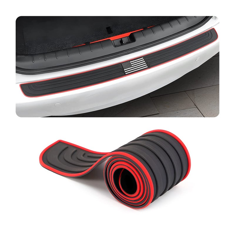 Generic Car Rear Bumper Protector Guard, American Flag Anti-Scratch Rubber Trunk Door Sill Trim Cover, Vehicle Door Entry Protection Strip, Auto Accessories for Car SUV (Red Edge/Black Flag/40.94"×3.54") - Image 1