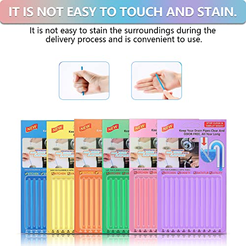 SAISN 72pcs Drain Cleaner Deodorizer Sticks - Keep Drain Pipes Clear, Prevent Clogs for Kitchen, Bathroom, Toilet (6 Color) - Image 4