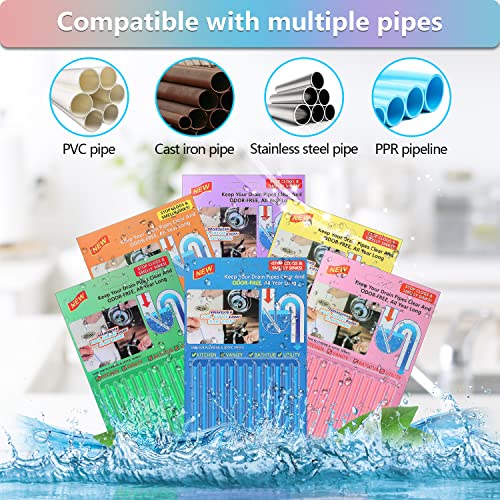 SAISN 72pcs Drain Cleaner Deodorizer Sticks - Keep Drain Pipes Clear, Prevent Clogs for Kitchen, Bathroom, Toilet (6 Color) - Image 5
