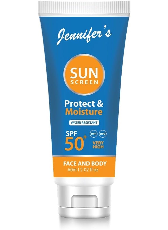 Jennifer's Jennifer’s Sunscreen SPF 50 PA+ 60ml - Broad Spectrum UVA/UVB Protection, Lightweight & Non-Greasy, Water-Resistant Formula for Face & Body - Daily Sunblock for All Skin Types - Image 1