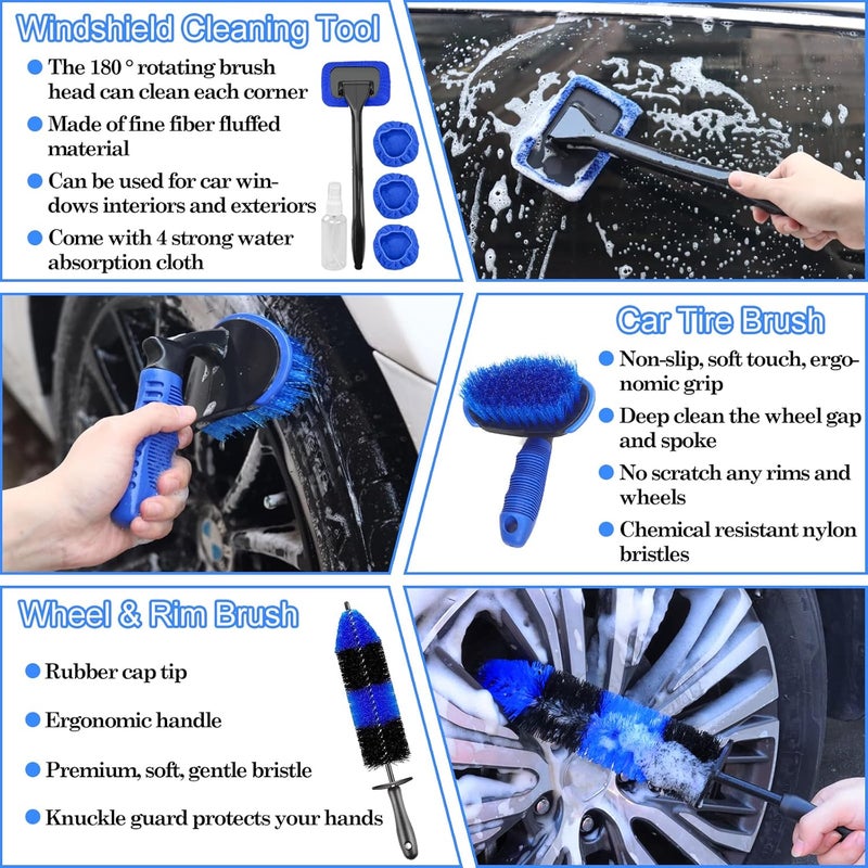 TTRCB 26Pcs Car Detailing Brush Set, Car Detailing Kit, Car Detailing Brushes, Car Cleaning Kit, Car Windshield Cleaning Tool, Professional Car Care kit - Car Wash Brush kit for Interior Exterior Wheels - Image 3