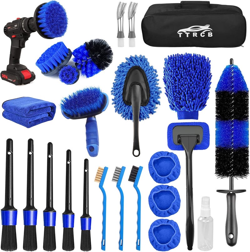 TTRCB 26Pcs Car Detailing Brush Set, Car Detailing Kit, Car Detailing Brushes, Car Cleaning Kit, Car Windshield Cleaning Tool, Professional Car Care kit - Car Wash Brush kit for Interior Exterior Wheels - Image 1