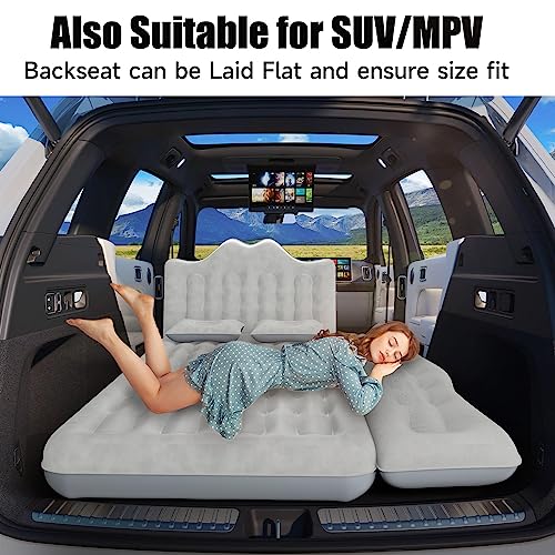 DikaSun Car Air Mattress, Inflatable SUV Truck Air Mattress Back Seat Camping Bed Thickened Car Sleeping Pad for Travel, Car Bed SUV Mattress with Air Pump 2 Pillows - Image 2