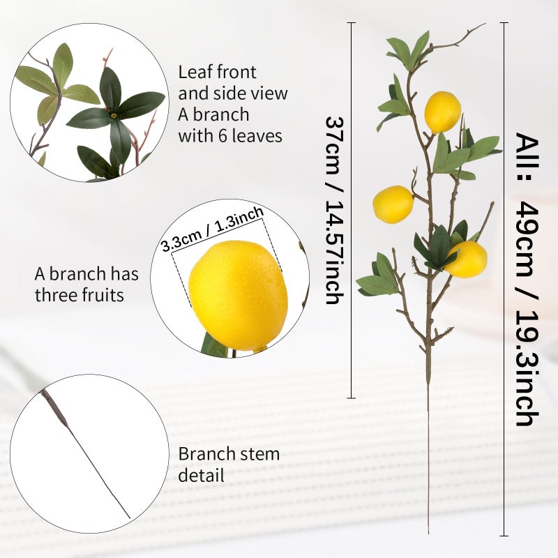 Woration 19.3inch Simulation Artificial Lemon Branches Fake Fruit Yellow Decoration for Home DIY Flower Arrangement Photography Props 5PCS - Image 3