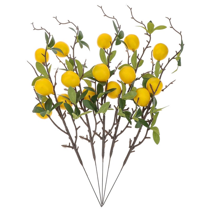Woration 19.3inch Simulation Artificial Lemon Branches Fake Fruit Yellow Decoration for Home DIY Flower Arrangement Photography Props 5PCS - Image 5