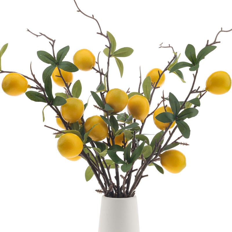 Woration 19.3inch Simulation Artificial Lemon Branches Fake Fruit Yellow Decoration for Home DIY Flower Arrangement Photography Props 5PCS - Image 1