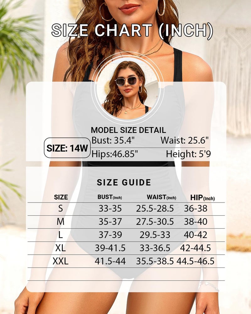 Daci Black One Piece Swimsuit for Women - Tummy Control Bathing Suit with Scalloped Square Neck Retro Swimwear 2026 S - Image 5