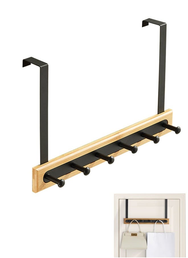 HAWAWA - Over The Door Hook Hanger, Bamboo Coat Rack with 6 Metal Hooks, Heavy Duty Door Hanger, Hanging Back of Bathroom Bedroom Door, Wood Clothes Organizer for Bag, Coat, Towel, Hat, Robes, Scarves - Image 1