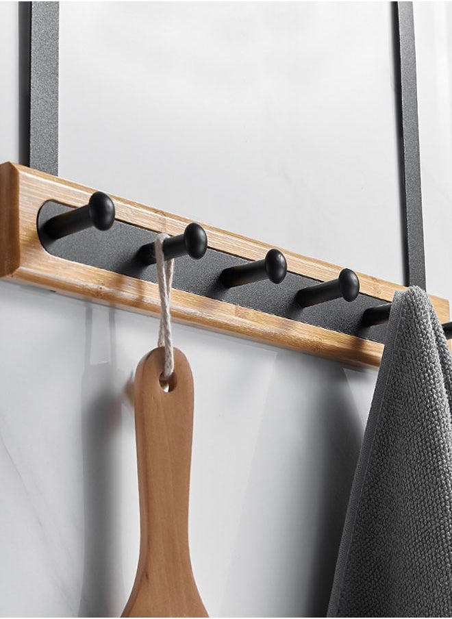 HAWAWA - Over The Door Hook Hanger, Bamboo Coat Rack with 6 Metal Hooks, Heavy Duty Door Hanger, Hanging Back of Bathroom Bedroom Door, Wood Clothes Organizer for Bag, Coat, Towel, Hat, Robes, Scarves - Image 1