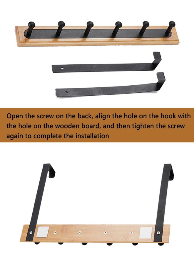 HAWAWA - Over The Door Hook Hanger, Bamboo Coat Rack with 6 Metal Hooks, Heavy Duty Door Hanger, Hanging Back of Bathroom Bedroom Door, Wood Clothes Organizer for Bag, Coat, Towel, Hat, Robes, Scarves - Image 1