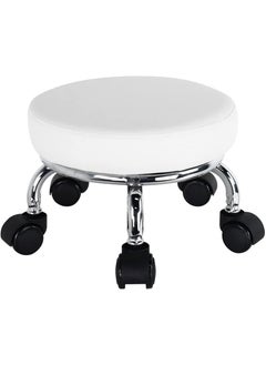 INDIAN DECOR INDIAN DECOR 31226 Roller Seat PU Leather Low Round Rolling Stool Small Stool with Universal Swivel Caster Wheels for Home Office Garage Shop Fitness SportH218cm 