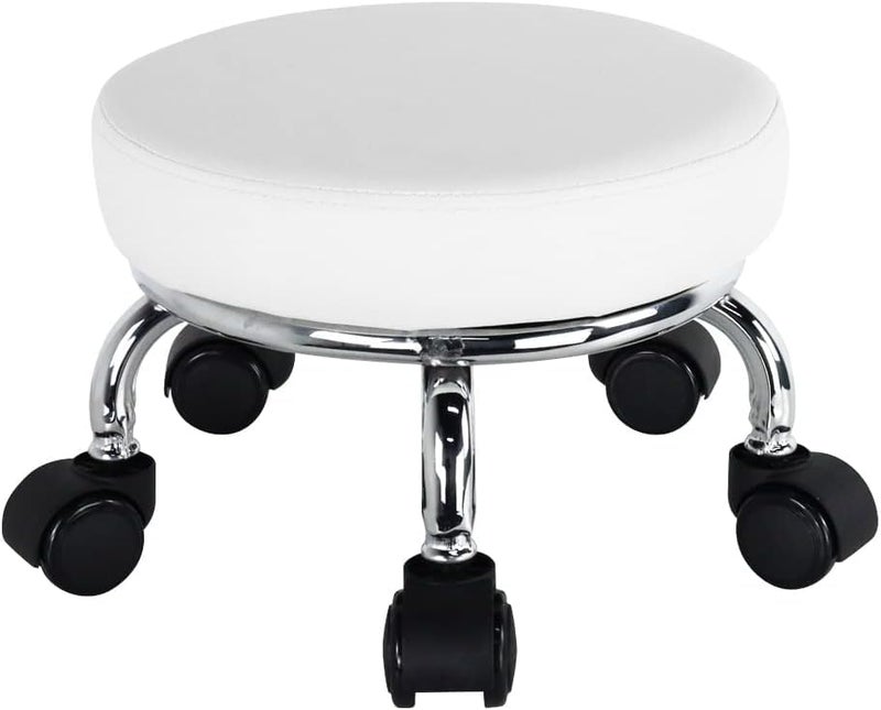 INDIAN DECOR INDIAN DECOR 31226 Roller Seat PU Leather Low Round Rolling Stool Small Stool with Universal Swivel Caster Wheels for Home Office Garage Shop Fitness SportH218cm 