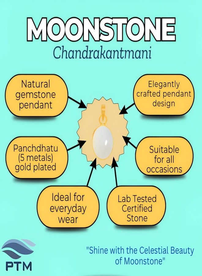 Ptm Natural Moonstone/Chandrakant 9.25 Ratti or 8.5 Carat Astrological Certified Gemstone Panchdhatu/5 Metals 22k Gold Plated Pendant for Men & Women -fba3925 - Image 3