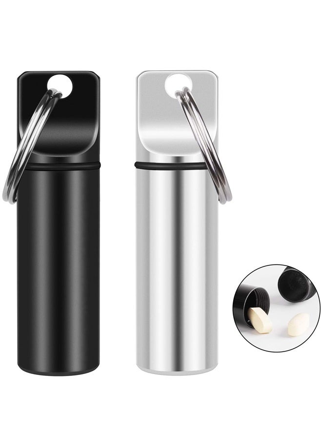 2 Pack Small Pocket Pill Box Keychain, Portable Mini Aluminium Alloy Pill Organizer Case Container for Purse,for Outdoor Camping Travel - Image 1