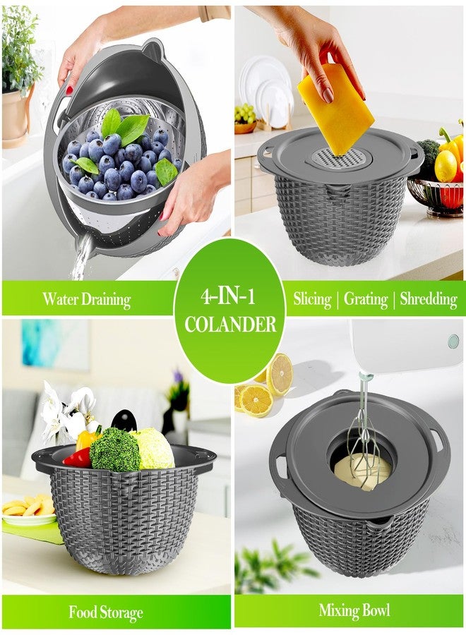 UTTKOJ 4-1 Colander with Mixing Bowl Set - Strainer With Bowl, Pasta And Rice Strainer, Strainer And Colanders, Fruit Cleaner, Veggie Wash, Salad Spinner, Apartment Essentials Kitchen Gadgets - Grey - Image 2