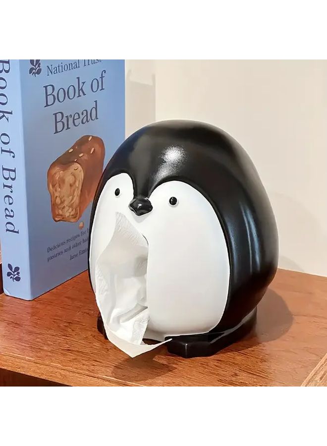 Penguin Tissue Box Holder Black White Resin Octagonal Design For Home Bathroom Decor - Image 3