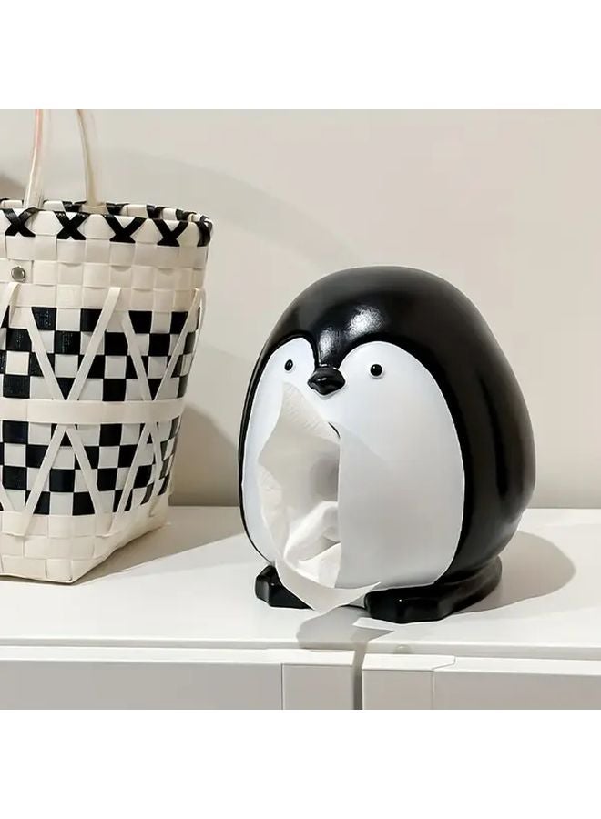 Penguin Tissue Box Holder Black White Resin Octagonal Design For Home Bathroom Decor - Image 5