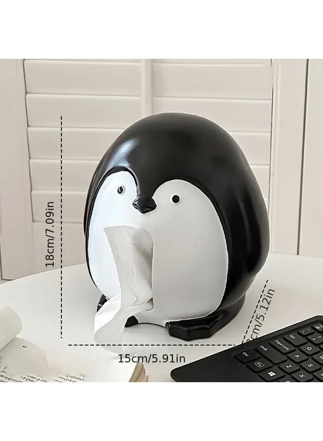Penguin Tissue Box Holder Black White Resin Octagonal Design For Home Bathroom Decor - Image 4