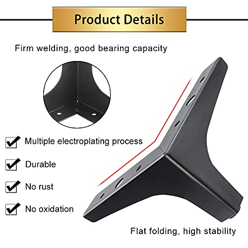 GOSCHE 4 Inch Metal Furniture Legs Black, Legs for Furniture Set of 4, Modern Style Replacement Couch Legs for Dresser Chair Bed Cabinet Table Ottoman Cupboard DIY Replacement Sofa Feet - Image 3