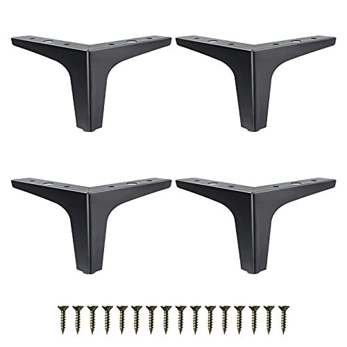 GOSCHE 4 Inch Metal Furniture Legs Black, Legs for Furniture Set of 4, Modern Style Replacement Couch Legs for Dresser Chair Bed Cabinet Table Ottoman Cupboard DIY Replacement Sofa Feet - Image 1