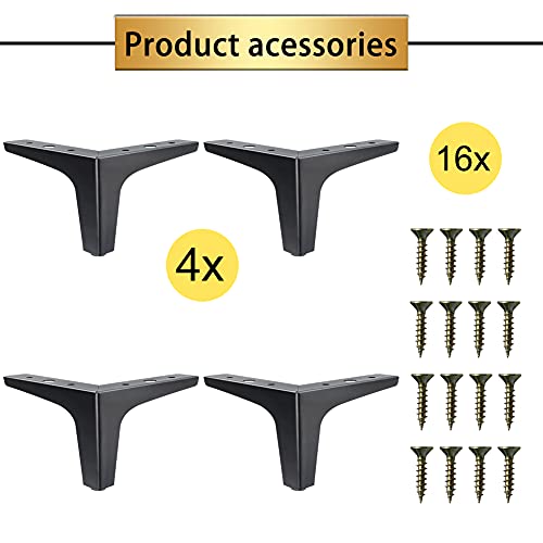 GOSCHE 4 Inch Metal Furniture Legs Black, Legs for Furniture Set of 4, Modern Style Replacement Couch Legs for Dresser Chair Bed Cabinet Table Ottoman Cupboard DIY Replacement Sofa Feet - Image 5