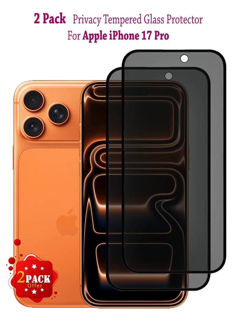 2 Pack Apple iPhone 17 Pro Privacy Invisible Shield Tempered Glass Full Glue Screen Protector |Premium Edge to Edge Anti Spy Privacy Tempered Glass For with Easy Installation Kit - Privacy Glass - Image 1