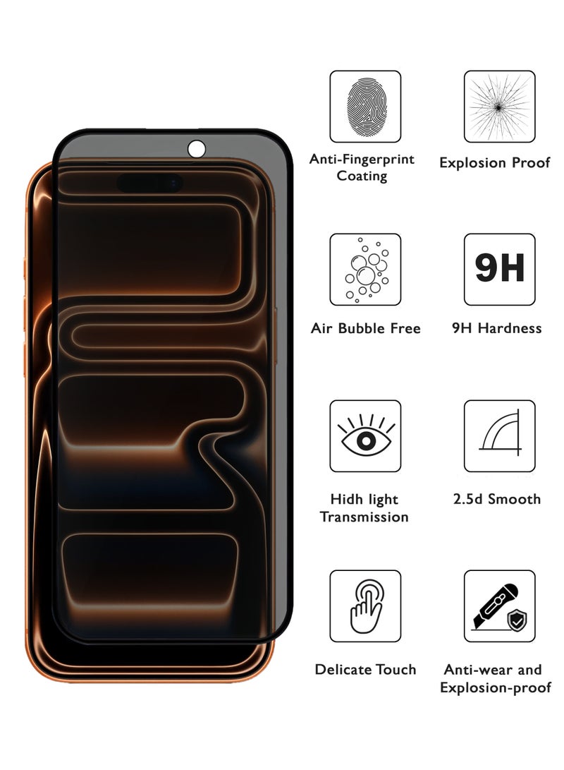 2 Pack Apple iPhone 17 Pro Privacy Invisible Shield Tempered Glass Full Glue Screen Protector |Premium Edge to Edge Anti Spy Privacy Tempered Glass For with Easy Installation Kit - Privacy Glass - Image 2