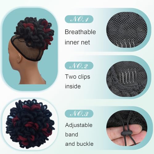 Abellee Loc Buns For Black Women 8Inch Loc Petal Bun Afro High Puff Drawstring Ponytail Faux Locs Hair Bun Pony Tail Hairpieces Clip In Hair Extentions for Black Women (1B/burg) - Image 3