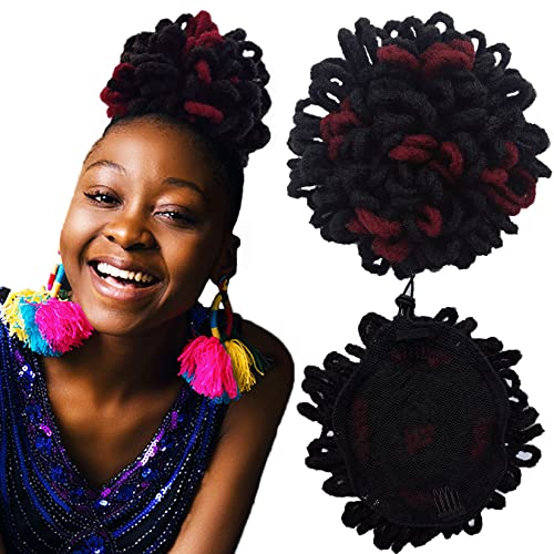 Abellee Loc Buns For Black Women 8Inch Loc Petal Bun Afro High Puff Drawstring Ponytail Faux Locs Hair Bun Pony Tail Hairpieces Clip In Hair Extentions for Black Women (1B/burg) - Image 1