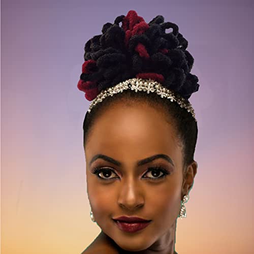 Abellee Loc Buns For Black Women 8Inch Loc Petal Bun Afro High Puff Drawstring Ponytail Faux Locs Hair Bun Pony Tail Hairpieces Clip In Hair Extentions for Black Women (1B/burg) - Image 2