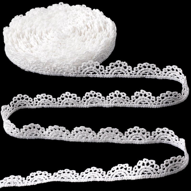 Deozu 4 Yards White Lace Trim, Vintage Crocheted Lace Ribbons, Embroidery Scalloped Edge Laces for DIY Crafts, Bouquet, Sewing, Wedding, Wrapping, Decoration (0.59" Wide) - Image 1