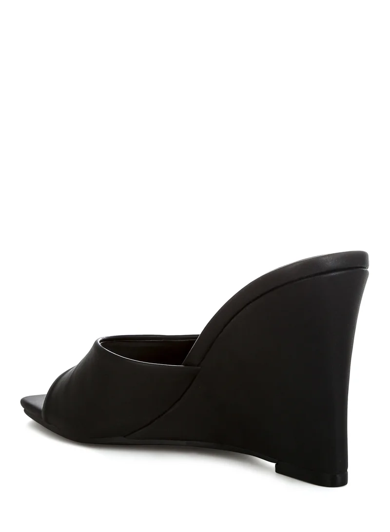 London Rag Recycled Faux Leather Wedge Sandals in Black
