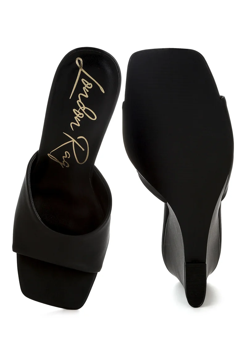 London Rag Recycled Faux Leather Wedge Sandals in Black