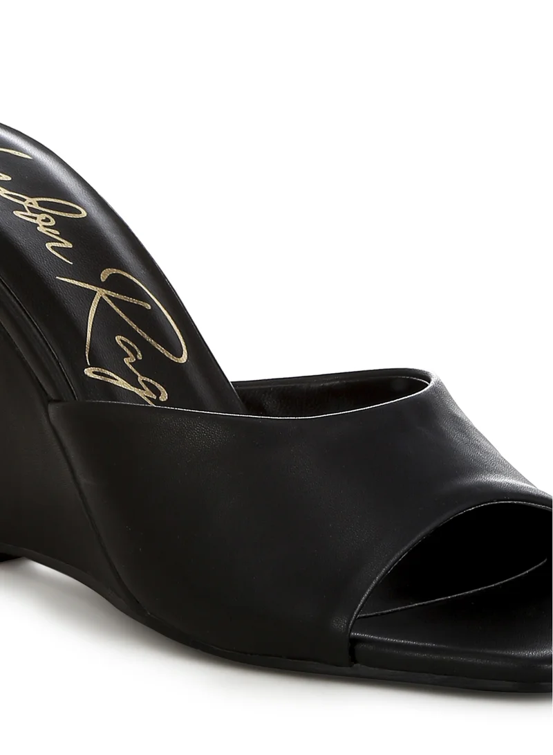 London Rag Recycled Faux Leather Wedge Sandals in Black