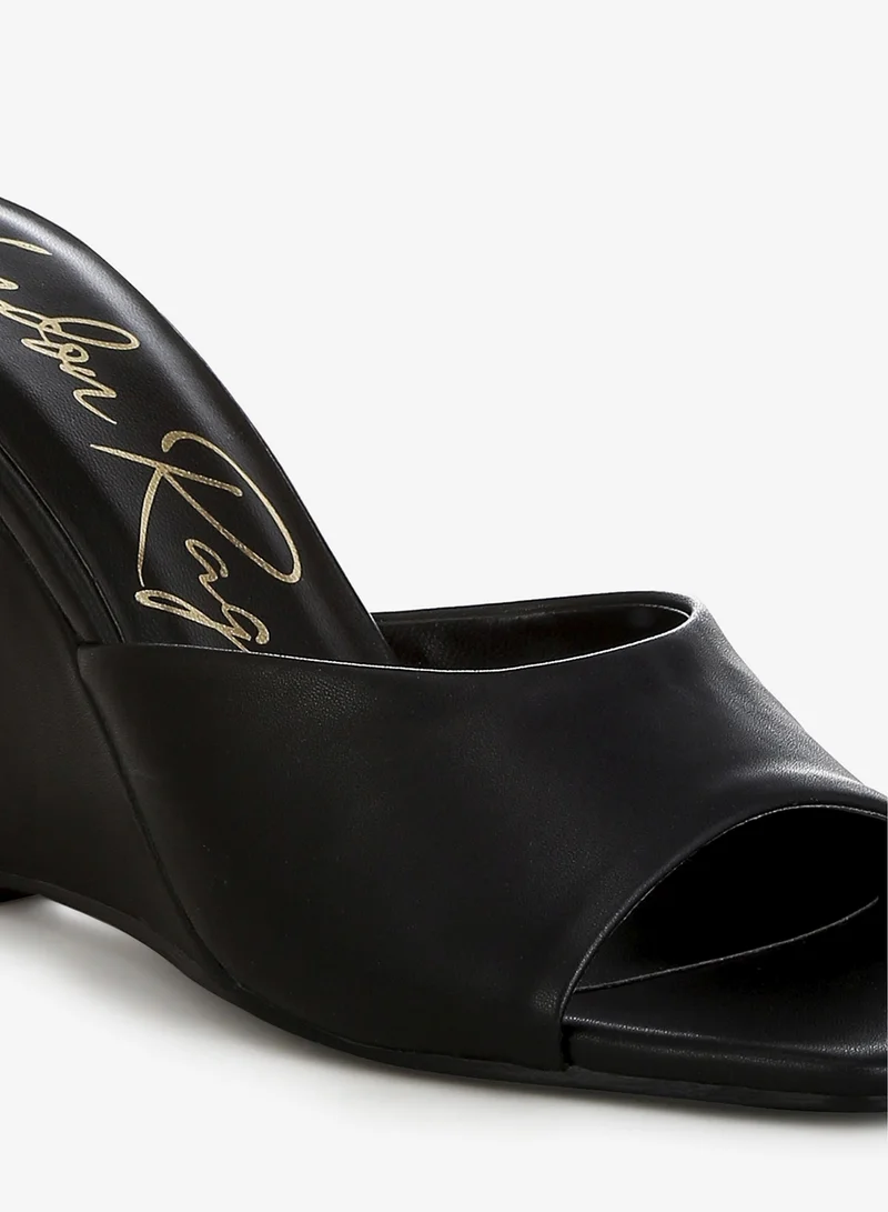 London Rag Black Recycled Faux Leather Wedge Sandals in Black for Women | Best Price UAE
