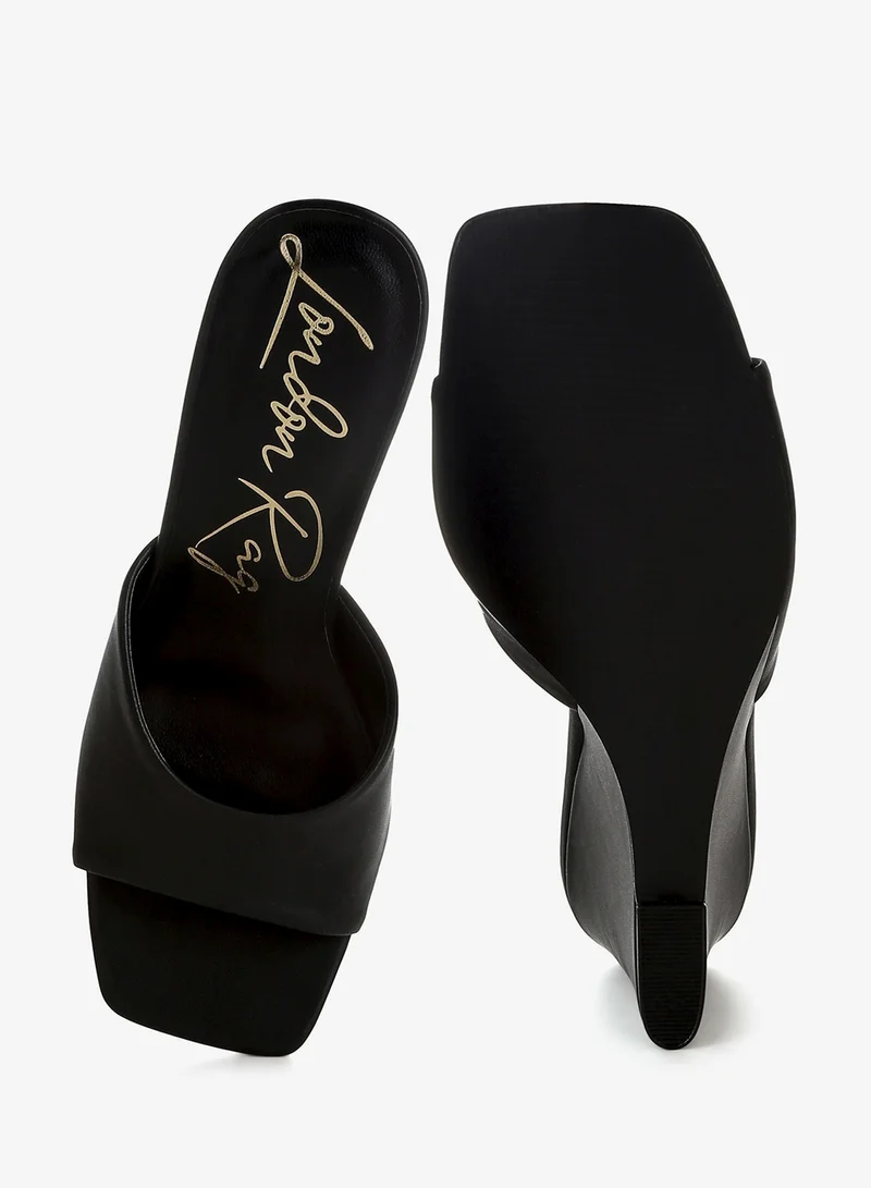 London Rag Black Recycled Faux Leather Wedge Sandals in Black for Women | Best Price UAE