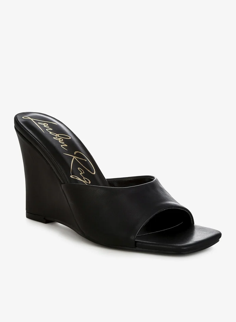 London Rag Black Recycled Faux Leather Wedge Sandals in Black for Women | Best Price UAE