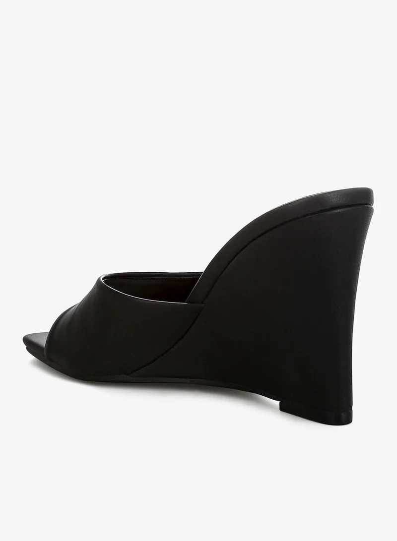 London Rag Black Recycled Faux Leather Wedge Sandals in Black for Women | Best Price UAE