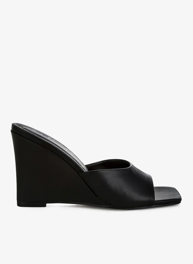 Recycled Faux Leather Wedge Sandals in Black