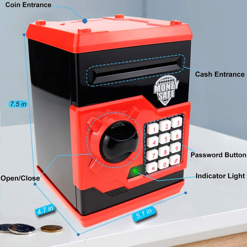 Yoego Kids Money Bank Electronic Piggy Banks Great Gift Toy for Kids Children Auto Scroll Paper Money Saving Box Password Coin BankPerfect Toy Gifts for Boys Girls Black red - Image 3