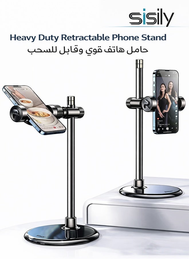 سيسلي حامل جوال مكتبي قابل للتمديد قوي التحمل، حامل تلسكوبي متعدد الزوايا، طول عند الطي 20cm وارتفاع حتى 30cm، قاعدة معدنية ثابتة ضد الانقلاب، تبديل عمودي/أفقي بضغطة واحدة، متوافق مع أغلب الهواتف والأجهزة اللوحية الصغيرة، أسود - Image 1
