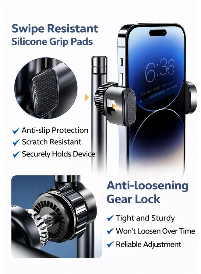 سيسلي حامل جوال مكتبي قابل للتمديد قوي التحمل، حامل تلسكوبي متعدد الزوايا، طول عند الطي 20cm وارتفاع حتى 30cm، قاعدة معدنية ثابتة ضد الانقلاب، تبديل عمودي/أفقي بضغطة واحدة، متوافق مع أغلب الهواتف والأجهزة اللوحية الصغيرة، أسود - Image 2