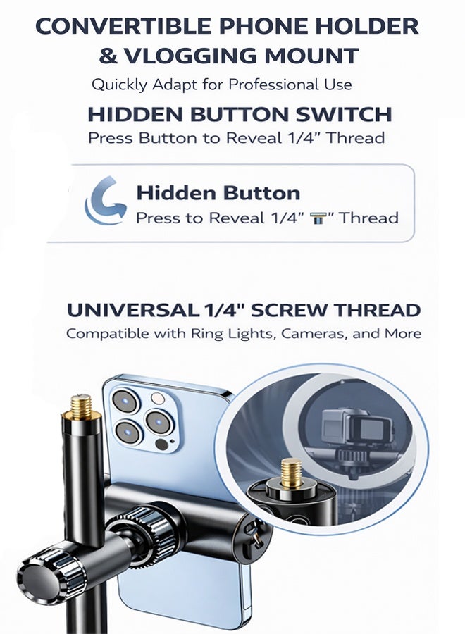 سيسلي حامل جوال مكتبي قابل للتمديد قوي التحمل، حامل تلسكوبي متعدد الزوايا، طول عند الطي 20cm وارتفاع حتى 30cm، قاعدة معدنية ثابتة ضد الانقلاب، تبديل عمودي/أفقي بضغطة واحدة، متوافق مع أغلب الهواتف والأجهزة اللوحية الصغيرة، أسود - Image 5