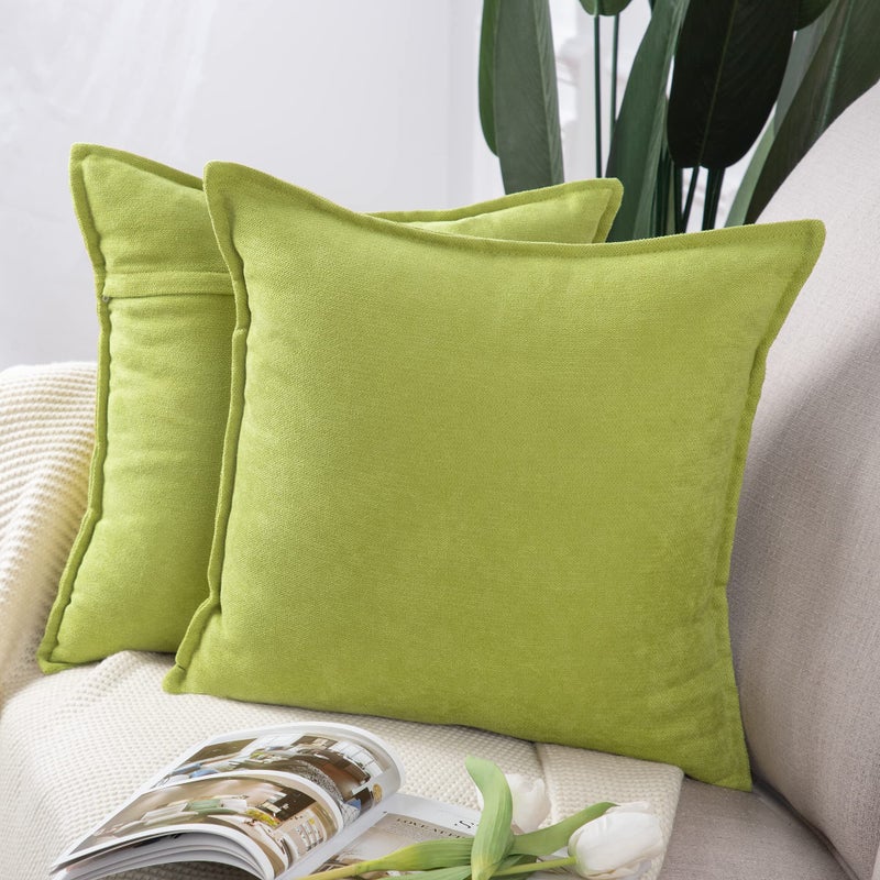 MADIZZ MADIZZ Set of 2 Short Chenille Throw Pillow Covers 16x16 Inch Green Soft Decorative Cushion Cover for Sofa Bedroom Pillow Shell  - Image 1