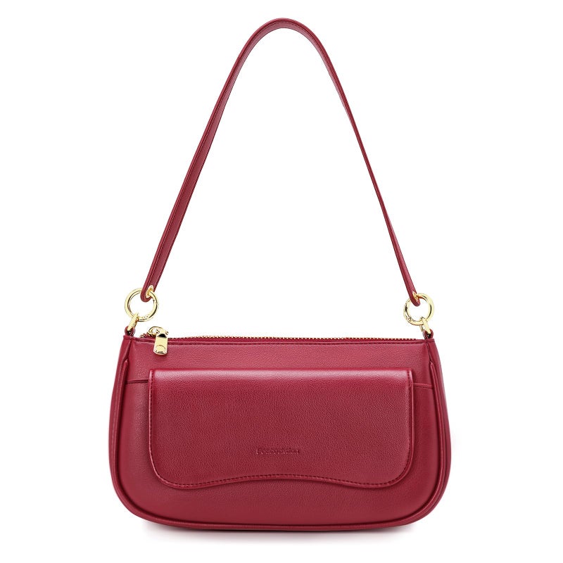Peacocktion Shoulder Bag for Women Trendy Small Vegan Leather Crossbody Purses Handbags with 2 Straps Red Burgundy - Image 1