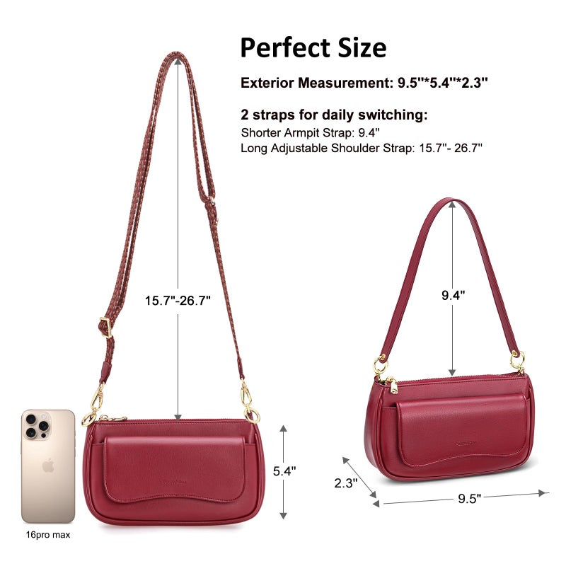 Peacocktion Shoulder Bag for Women Trendy Small Vegan Leather Crossbody Purses Handbags with 2 Straps Red Burgundy - Image 5
