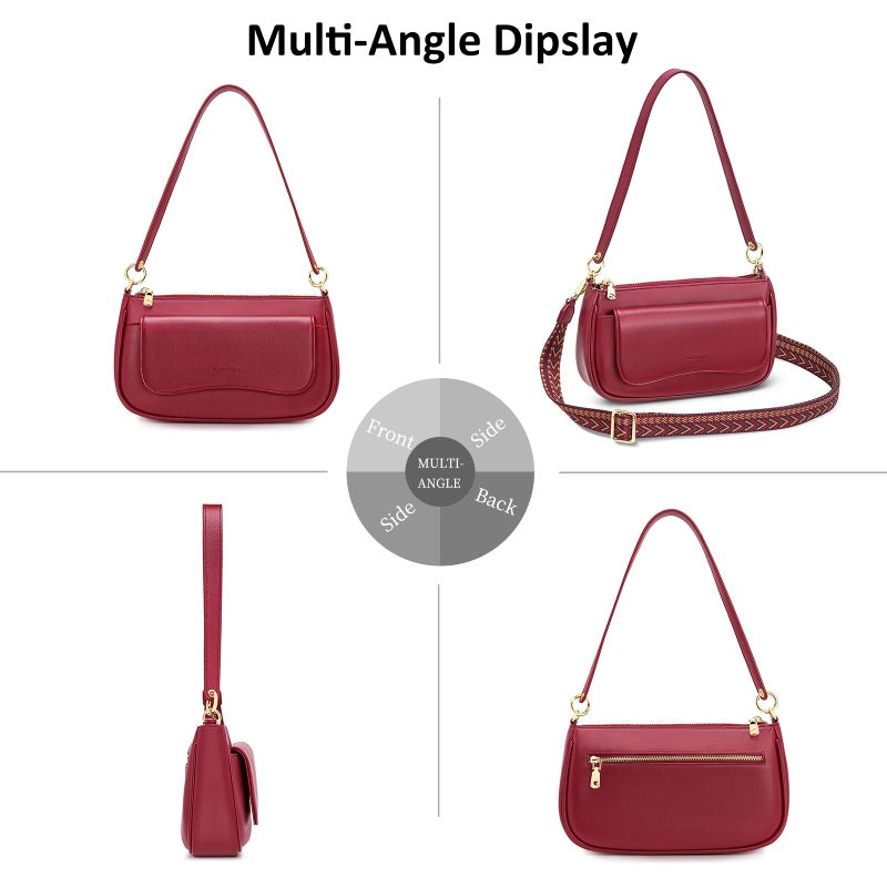 Peacocktion Shoulder Bag for Women Trendy Small Vegan Leather Crossbody Purses Handbags with 2 Straps Red Burgundy - Image 2