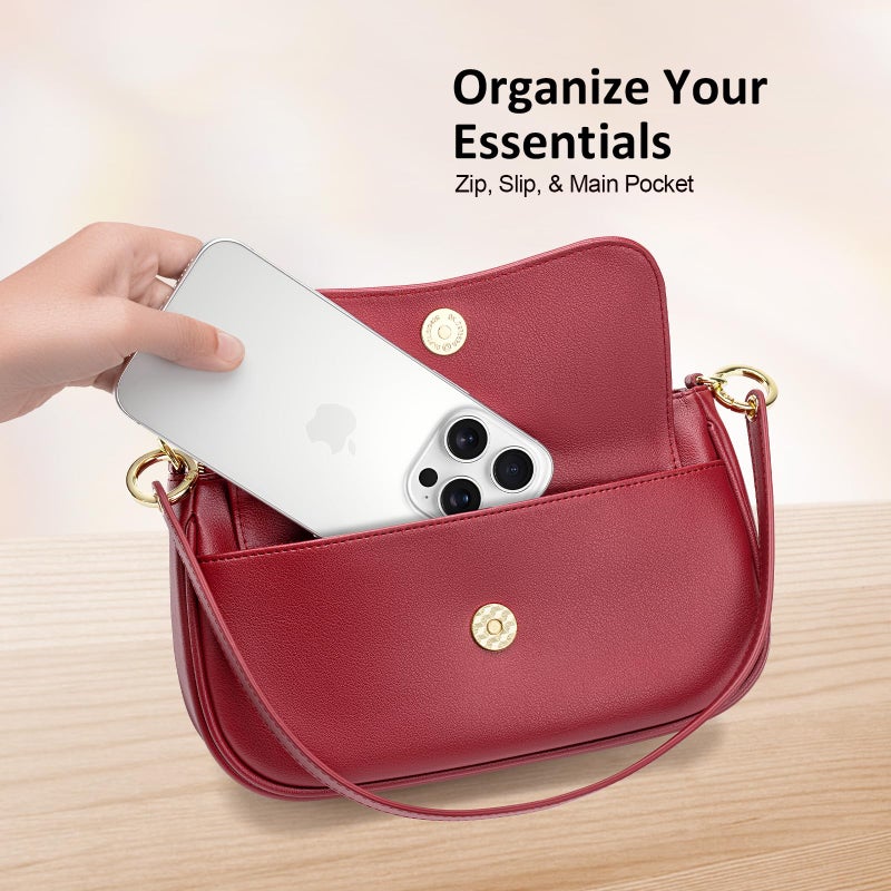 Peacocktion Shoulder Bag for Women Trendy Small Vegan Leather Crossbody Purses Handbags with 2 Straps Red Burgundy - Image 4